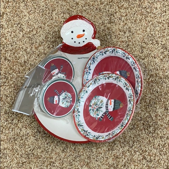 Snowman serving bowl & paper goods-NWT - Picture 3 of 5